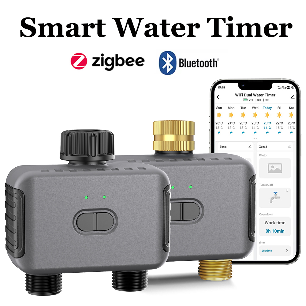 Smart Garden Watering System - Tuya スマートウォータータイマー Zigbee/BT 自動灌漑コントローラー 2 出口スプリンクラー庭の散水システムサポート