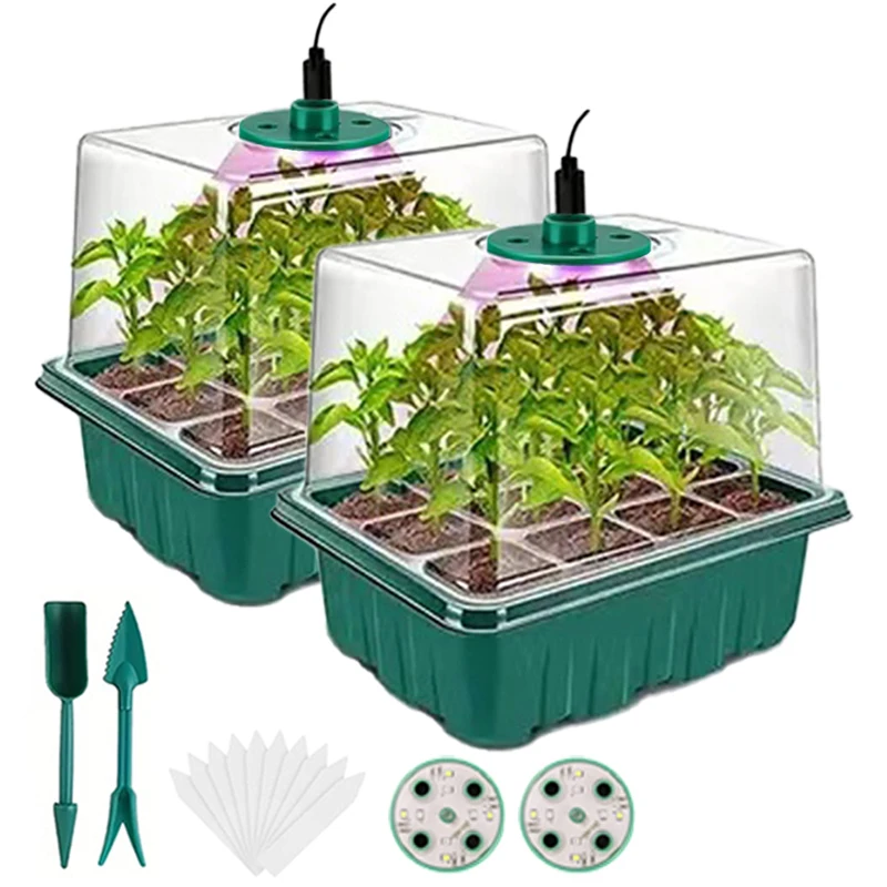 Smart Garden Domes - 家庭用種子発芽トレイ、育成ライト付き、2種子発芽キット、ドーム型、湿度調整可能な苗トレイ、園芸用