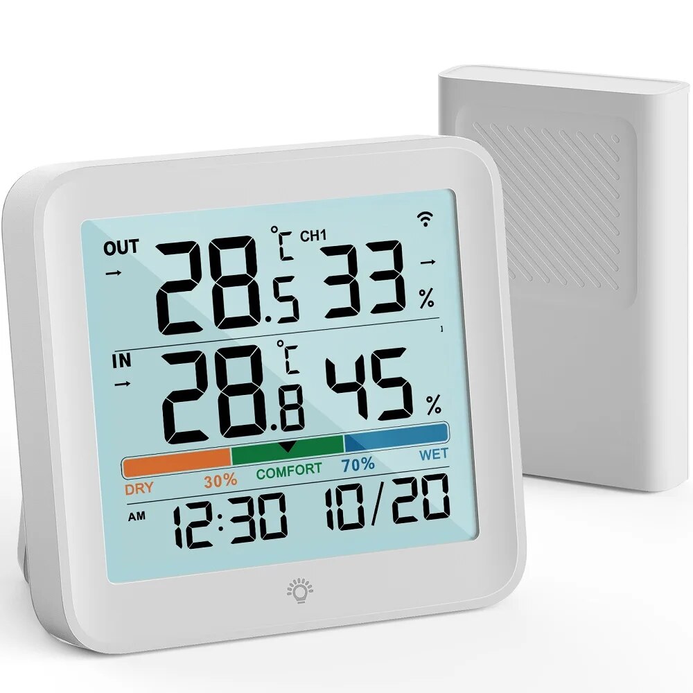 Garden Weather Station - デジタル温度計湿度計、リモート屋内LCD温度湿度計、高精度ホーム温度計