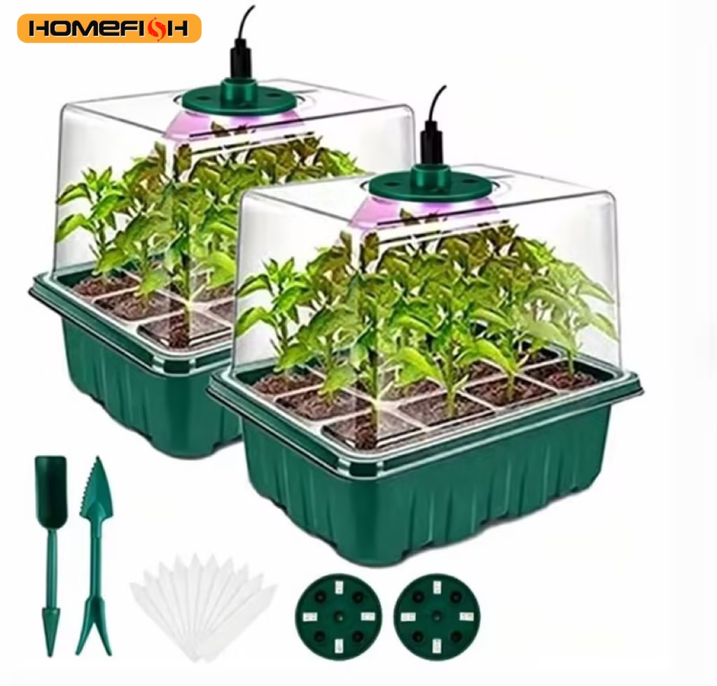 Smart Garden Domes - 家庭用種子発芽トレイ、育成ライト付き、2種子発芽キット、ドーム型、湿度調整可能な苗トレイ、園芸用