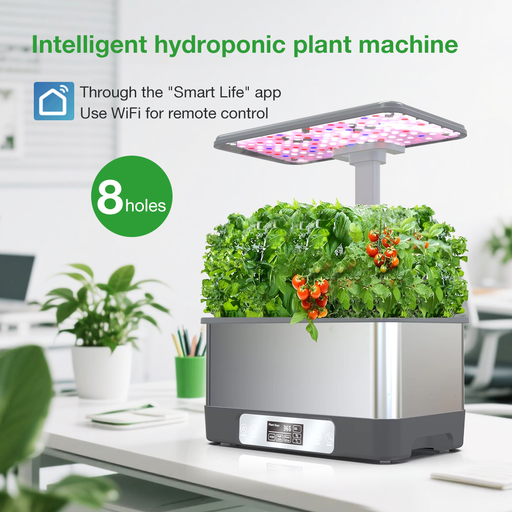 Smart Garden Domes - WiFi対応8ポットステンレス製スマートプランター水耕栽培システム屋内庭園ハーブ栽培ボックス（スペクトルLED育成ライト付き）