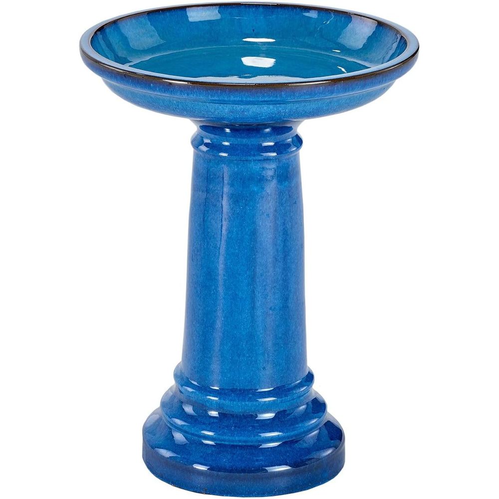 Smart Garden Bird Bath - スマート r アビアトラ アウトドア セイクル型鳥浴（台座付き、光沢仕上げ）、エレガントな伝統的な鳥浴、庭用、ブルー