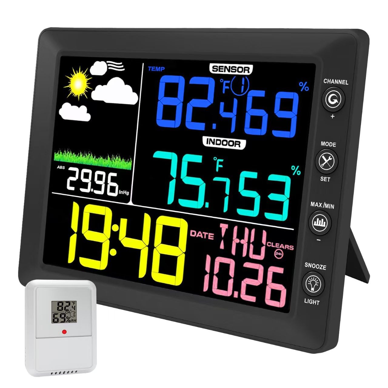 Garden Weather Station - 屋外センサー付きワイヤレス気象ステーション 8.3インチカラーディスプレイ デジタル温度計 湿度計 3-in-1センサー 家庭菜園用