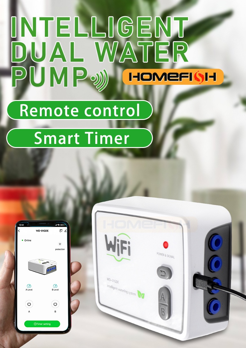 Smart Garden Domes - ホームフィッシュ WIFIスマートデュアルポンプ自動給水器 携帯電話リモコン操作 バルコニー/フラワーガーデニング/鉢植え植物灌漑
