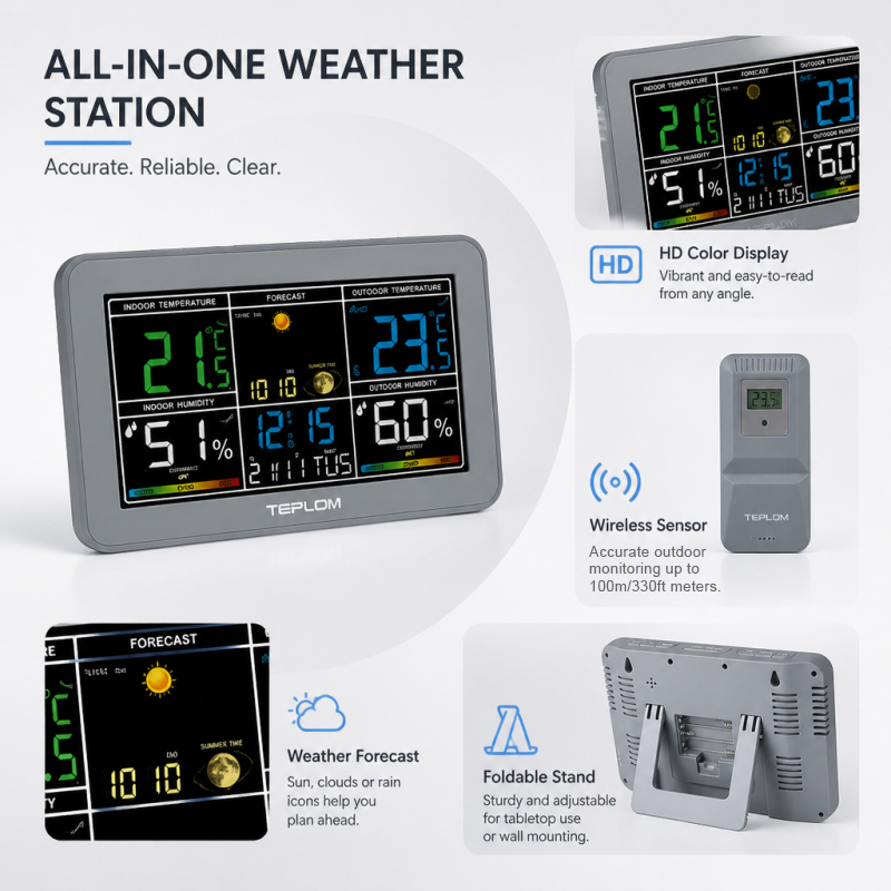 TEPLOM多機能デジタル気象ステーション、目覚まし時計、室 - Garden Weather Station のレビューと価格