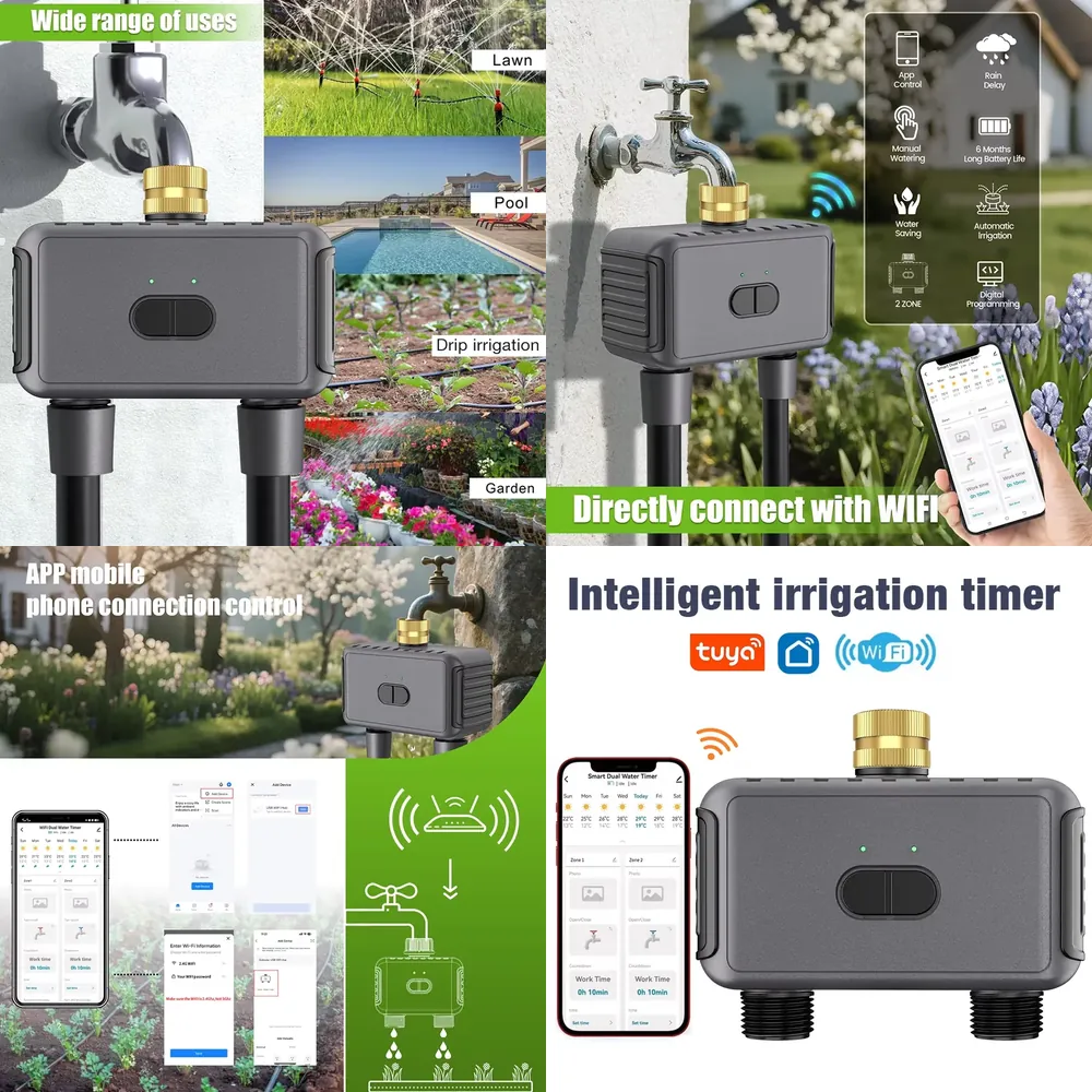 WAP01 WiFiアプリ制御 デュアルホース水タイマー ス - Smart Garden Watering System のレビューと価格